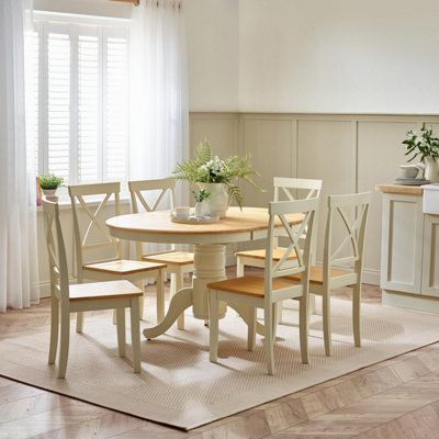 Furniturebox Uk Padstow Cream Wooden Extending Dining Table & 6 Millford Chairs from B&Q