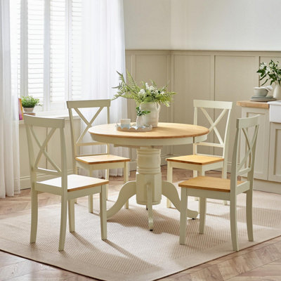 Furniturebox Uk Padstow Cream Wooden Extending Dining Table & 4 Millford Chairs from B&Q