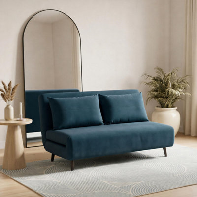 Furniturebox Uk Bobby Velvet Double Folding Sofa Bed Blue