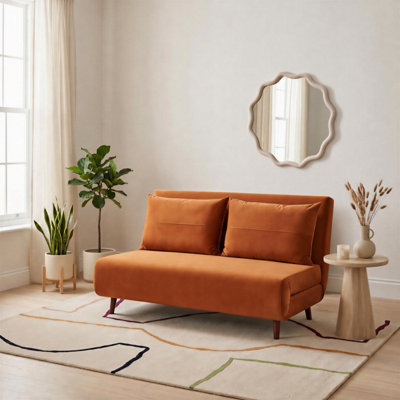 B&Q -  Uk Bobby Orange Velvet Double Folding Sofa Bed