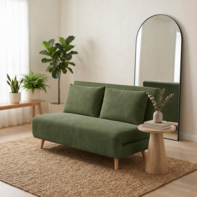 B&Q -  Bobby Green Jumbo Cord Double Folding Sofa BedFold-Out Double Sofa BedComfy Sleeper Sofa Bed