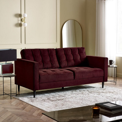 Furniturebox Jenna 3 Seater Maroon Velvet Sofa With Solid Wood Frame from B&Q