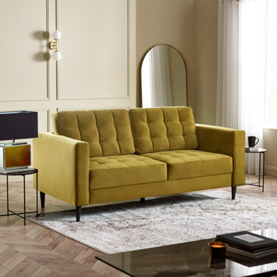 Furniturebox Uk Jenna Mustard Yellow Velvet 3 Seater Sofa from B&Q