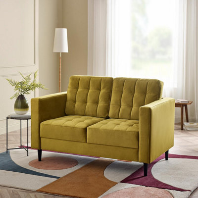 Furniturebox Jenna 2 Seater Mustard Velvet Sofa With Solid Wood Frame from B&Q