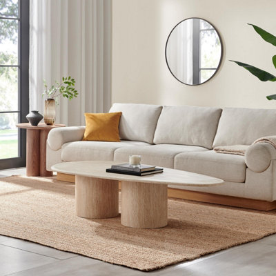 B&Q -  Uk Sutton Beige Travertine Stone Veneer Oval Coffee Table