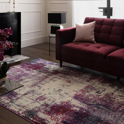 Furniturebox Uk Viva Distressed Magenta & Cream Rug 120X170 from B&Q
