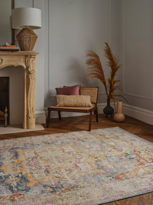 Furniturebox Uk Farah Beige & Blue Persian Inspired Medallion Rug 120X170 from B&Q