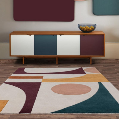 Furniturebox Uk Tolliver Multicolour Modern Shapes Wool Rug 120X170 from B&Q