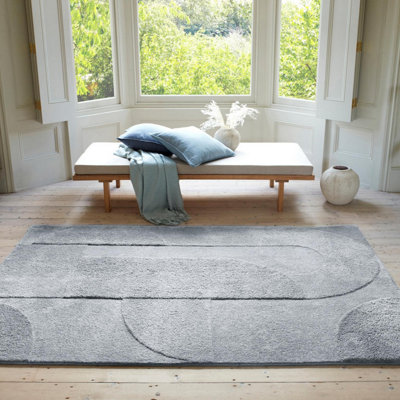 Furniturebox Uk Rift Light Blue Carved Arches Rug 120X170 from B&Q