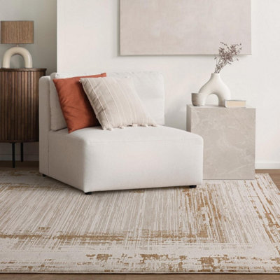 Furniturebox Uk Strata Gold & Cream Sketched Border Rug 200X300 from B&Q