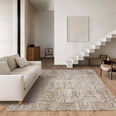 Furniturebox Uk Iona Beige Textured Squares Pattern Rug 120X170 from B&Q