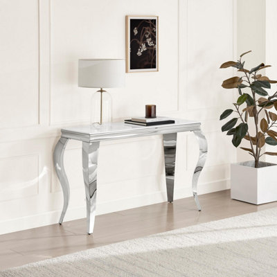 B&Q -  Uk Skye White Marble Glass And Metal Console Table