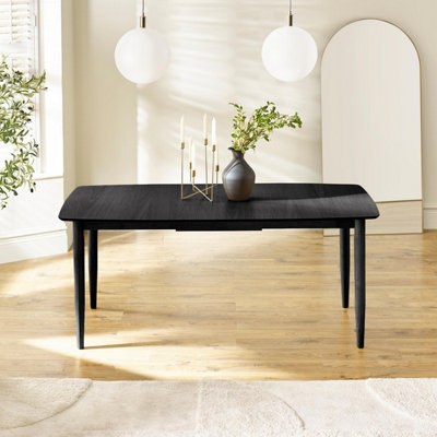 B&Q -  Uk Leif Rectangular Black Solid Wood Large Extending 6-8 Seater Dining Table