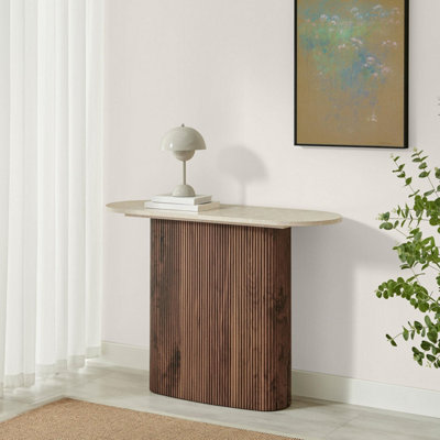 Furniturebox Uk Penrose Rounded Walnut Wood & Marble Effect Console Table