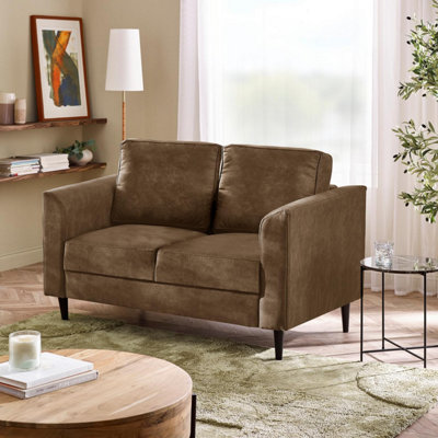 B&Q -  Uk Logan Brown Faux Leather 2 Seater Sofa