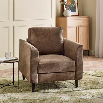B&Q -  Uk Logan Brown Faux Leather Armchair