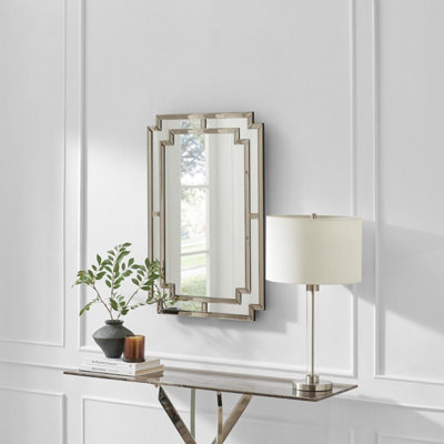 B&Q -  Uk Opaline Grey Deco Style Rectangle Wall Mirror
