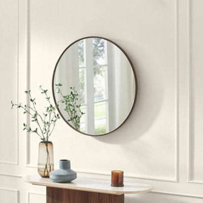 B&Q -  Uk Inga Walnut Wood Medium Round 80Cm Wall Mirror