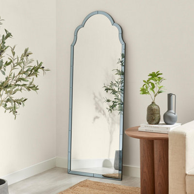 B&Q -  Uk Opaline Smoked BlueGrey Ornate Full Length Arch Wall Mirror