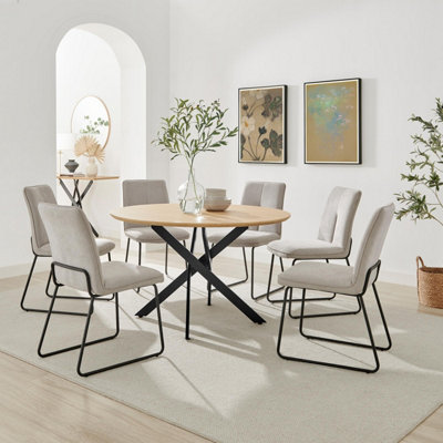 Furniturebox Uk Novara 120Cm Oak Effect Dining Table & 6 Halle Taupe Fabric Chairs from B&Q