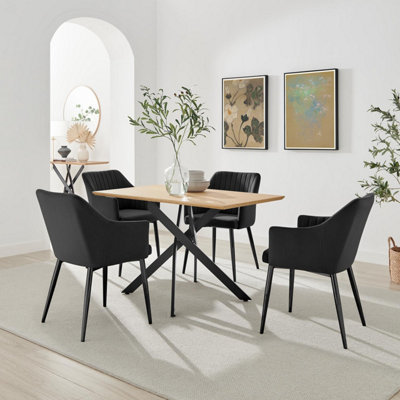 Furniturebox Uk Leonardo Oak Effect Dining Table & 4 Calla Black Velvet Chairs from B&Q