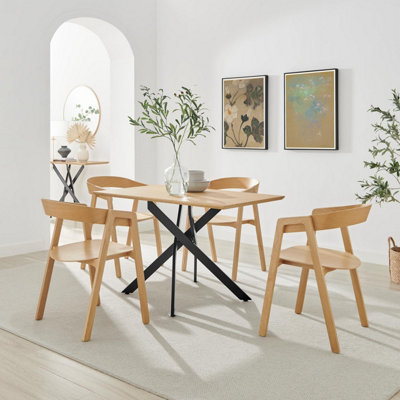 Furniturebox Black Uk Leonardo Oak Veneer Dining Table & Oak Masa Chairs Size 4