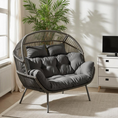 B&Q -  Uk Grey Indoor / Outdoor Rattan Double Egg Chair Seat