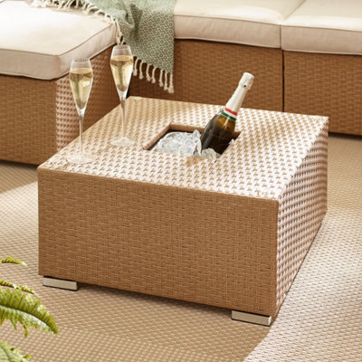 B&Q -  Uk Orlando Beige Rattan Garden Coffee Table + Ice Bucket