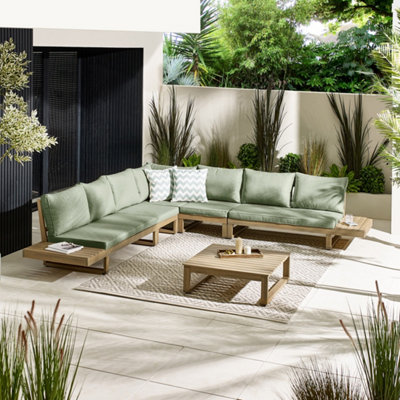 Furniturebox Brisa Wooden Garden  Sofa SetSolid Wood 8 Seat Corner L-Shaped Sofa & Coffee TableGreen Patio Outdoor Sofa Set from B&Q