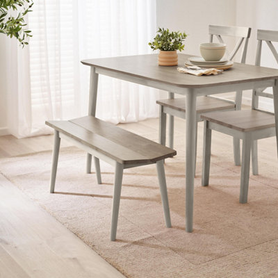 B&Q -  Uk Lynton Whitewashed & Grey Solid Wood Small Dining Bench