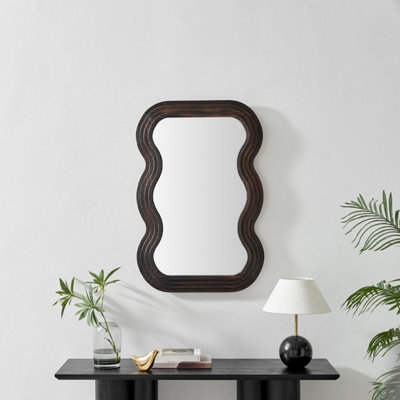 Furniturebox Uk Liora Walnut Wood Medium 90X60Cm Rectangle Wavy Wall Mirror from B&Q