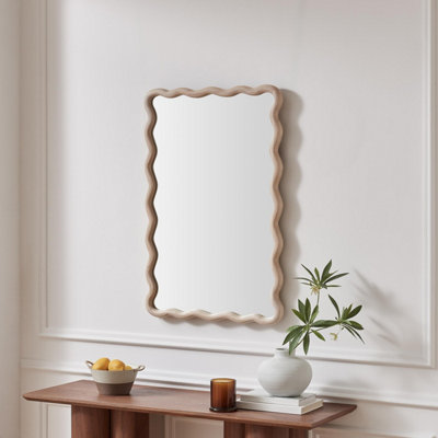 Furniturebox Uk Damaris Wood Medium 90X60Cm Wavy Rectangle Wall Mirror from B&Q