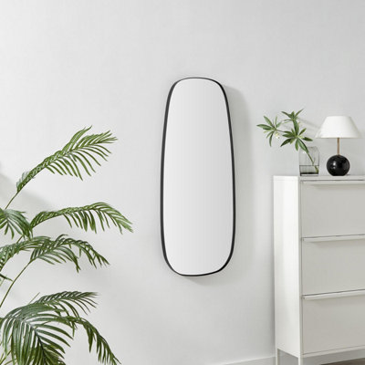 B&Q -  Uk Elodie Black Metal Large 120X50 Pebble Shape Wall Mirror