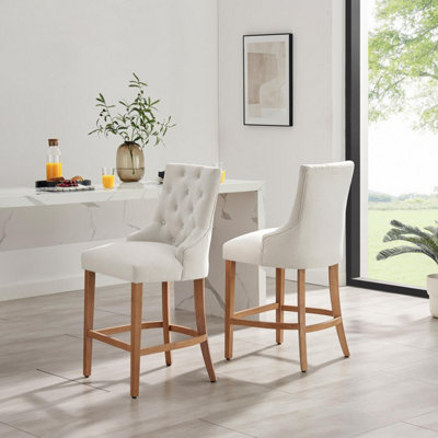 B&Q -  Uk 2X Belgravia Beige Fabric Bar Chairs Oak Effect Legs