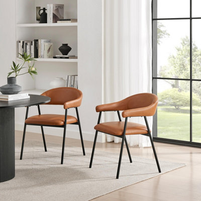 B&Q -  Uk 2X Delos Tan Faux Leather Fabric Dining Chairs