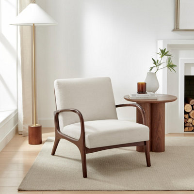 B&Q -  Esmeray Accent ChairBeige Fabric Mid Century Modern Accent ChairComfortable Solid Wood Accent Chair