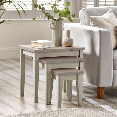 Furniturebox Light/Grey Uk Eden Whitewash & 3X Wooden Nesting Tables Size 3 B&Q
