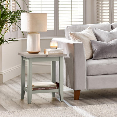B&Q -  Uk Eden Rectangular Whitewashed & Light Grey Wooden Side Table