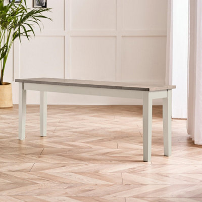 B&Q -  Uk Tenby Whitewashed &grey Solid Wood Large Dining Bench