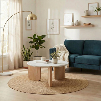 B&Q -  Solia Coffee TableRound White Oak Wood & MarbleRound Coffee TableOak Coffee TableMarble Coffee Table