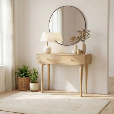 B&Q -  Uk Everest Rectangle White Oak Wood 2 Drawer Console Table