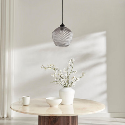 Furniturebox Uk Abigail Smoky Grey Glass Pendant Ceiling Light from B&Q