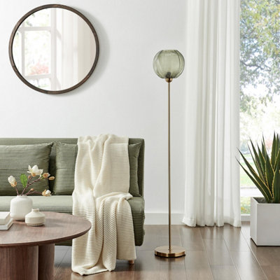 B&Q -  Uk Nadine Green Glass Globe Standing Floor Lamp