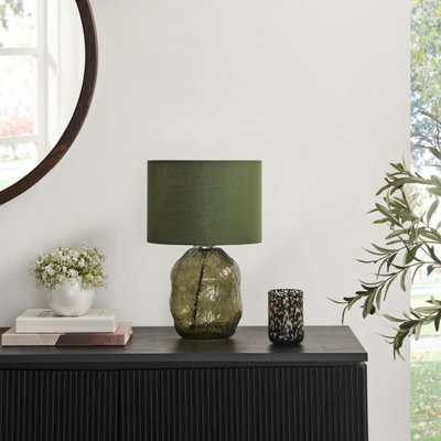 B&Q -  Uk Flynn Green Glass Table Lamp