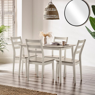B&Q -  Lynton Rectangular White & Grey Wood 4 Seater Dining Table And ChairsSolid Wood Dining Table And ChairsDining Set