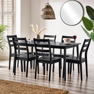 B&Q -  Lynton Rectangular Black Wood 6 Seater Dining Table And ChairsSolid Wood Dining Table And ChairsDining Set