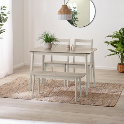 B&Q -  Lynton Rectangular White & Grey Wood 4 Seater Dining Table And ChairsSolid Wood Dining Table And ChairsDining Set