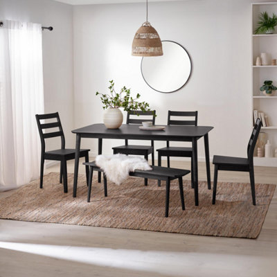 B&Q -  Lynton Rectangular Black Wood 6 Seater Dining Table And ChairsSolid Wood Dining Table And ChairsDining Set