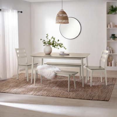 B&Q -  Lynton Rectangular White & Grey Wood 6 Seater Dining Table And ChairsSolid Wood Dining Table And ChairsDining Set