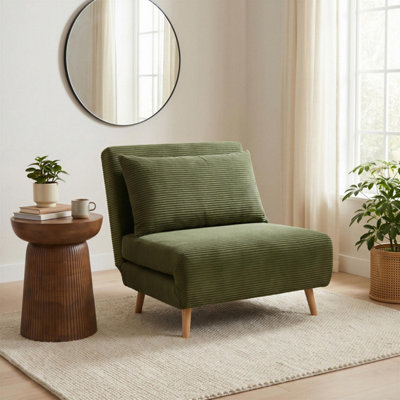Furniturebox Uk Bobby Green Jumbo Corduroy Single Folding Sofa Bed Chair